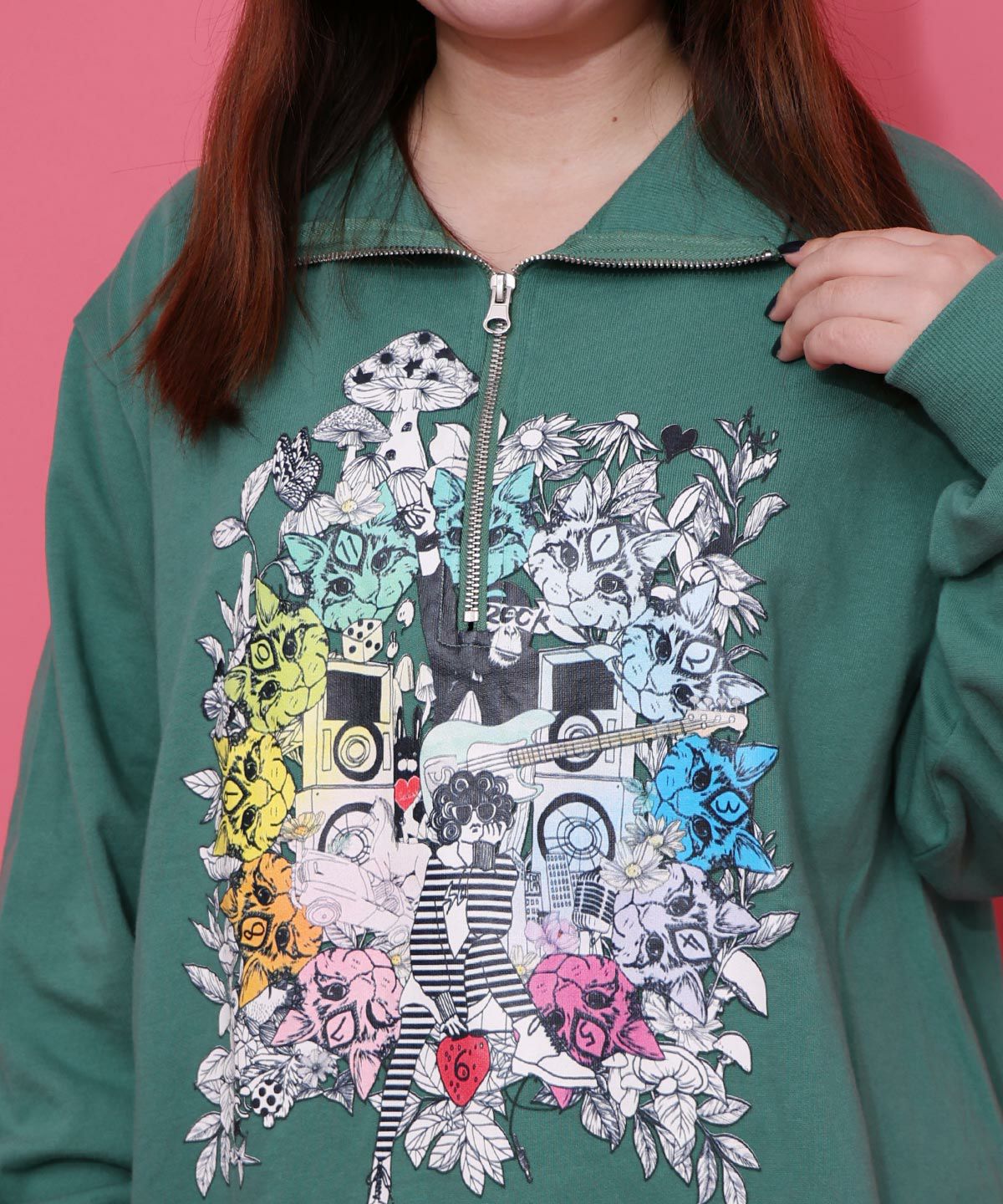 153697：スカラーちゃんと時計と音楽柄裏毛チュニックの通販-ScoLar