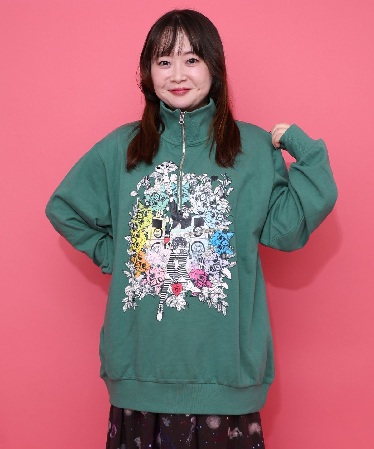 153697：スカラーちゃんと時計と音楽柄裏毛チュニックの通販-ScoLar