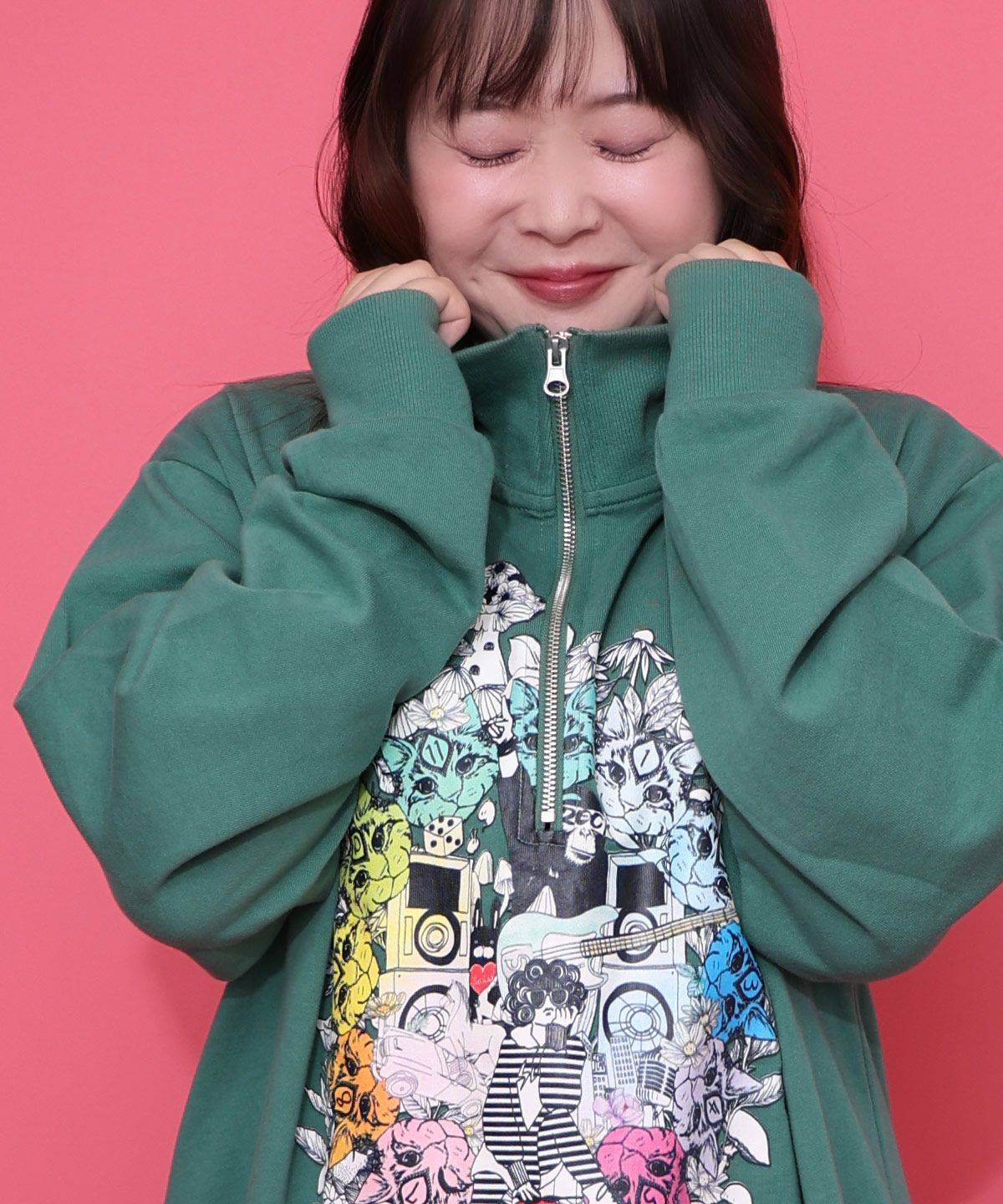 153697：スカラーちゃんと時計と音楽柄裏毛チュニックの通販-ScoLar