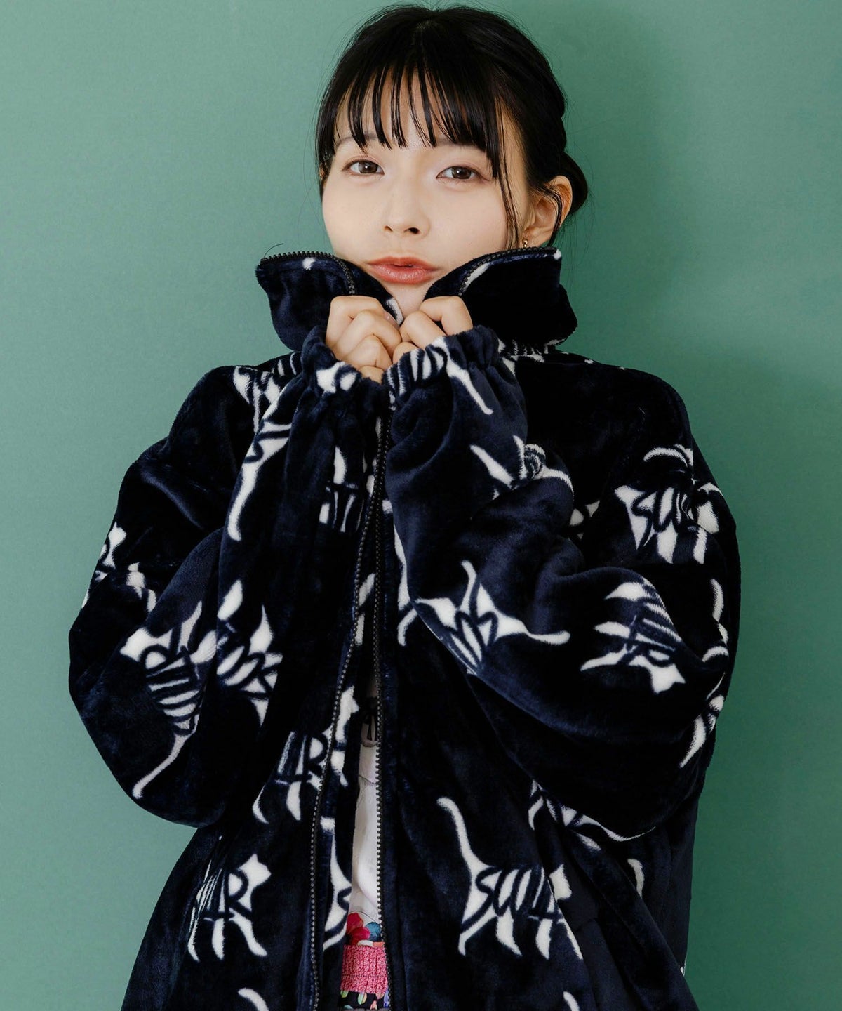 スカラー柄展開フランネル×タフタブルゾン-1