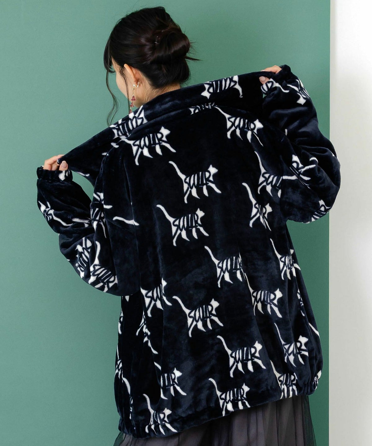 スカラー柄展開フランネル×タフタブルゾン-5