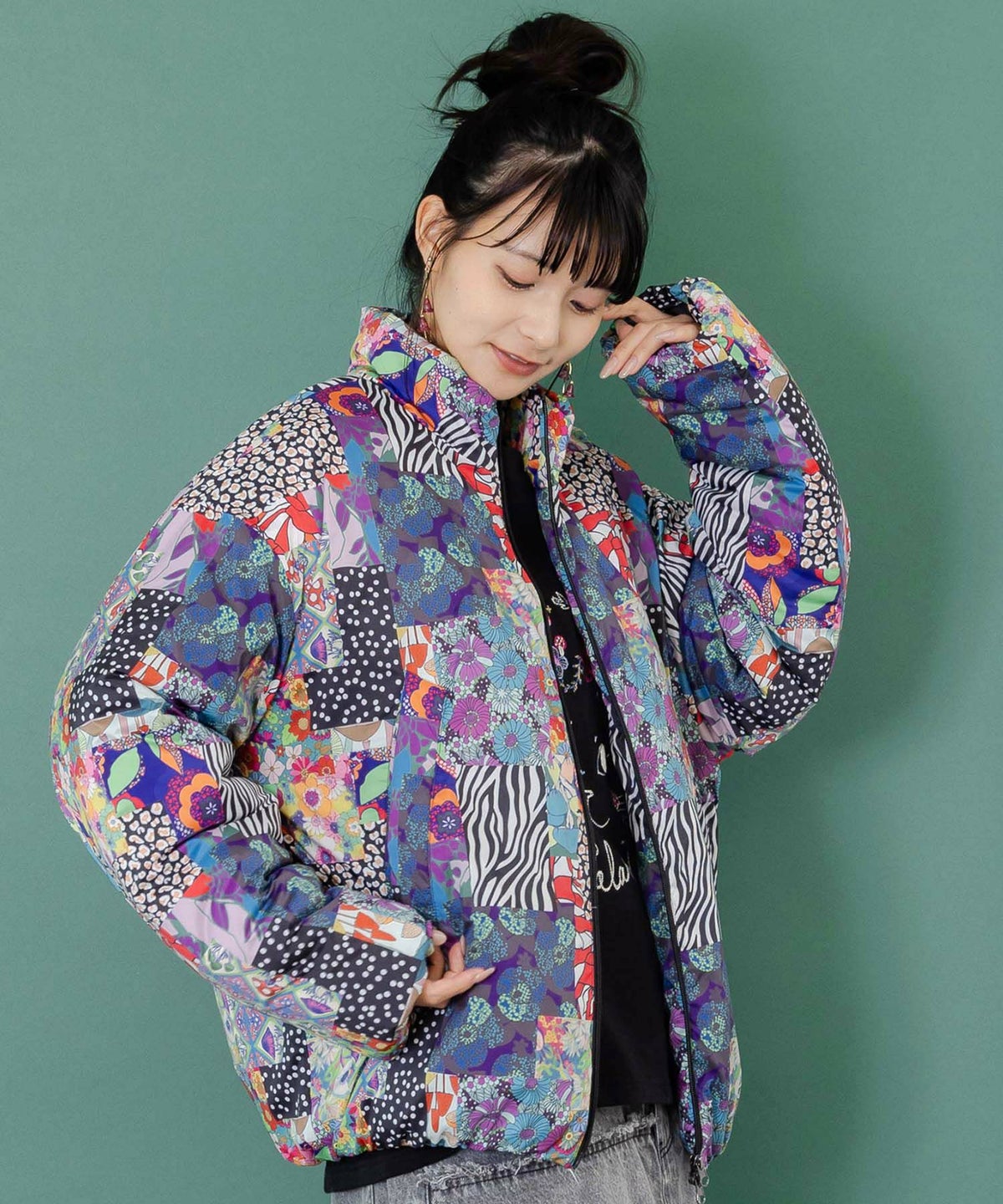 スカラー柄展開 中綿シンサレートブルゾン-12