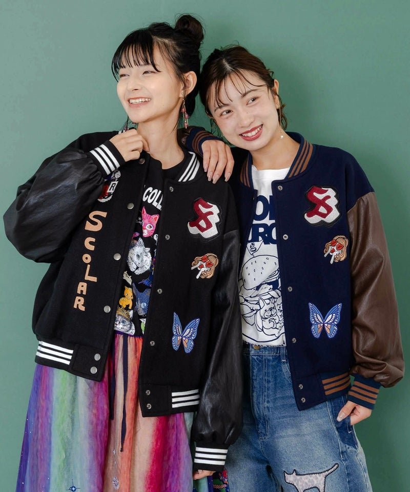 メルトン×合皮 異素材切替スタジャン-1