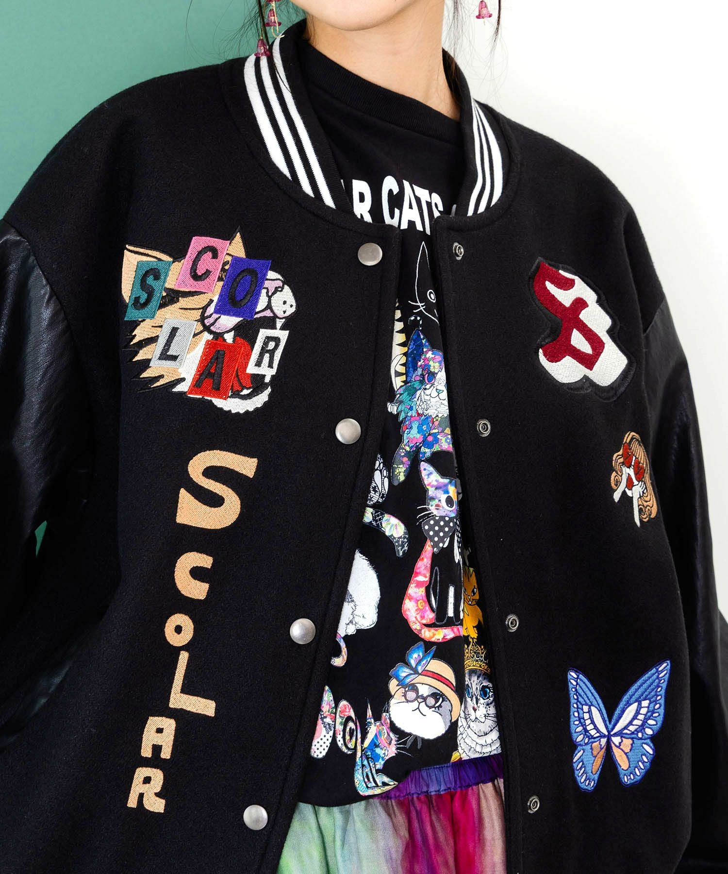 153686：メルトン×合皮 異素材切替スタジャンの通販-ScoLar