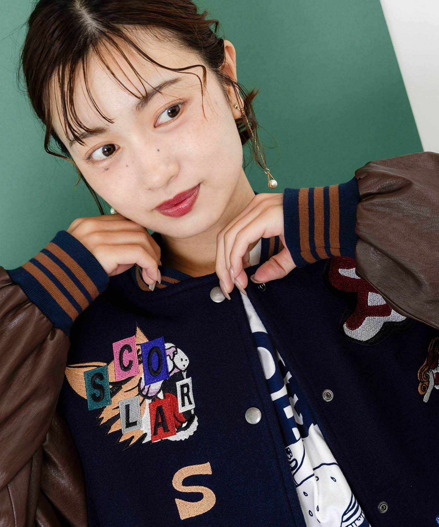 153686：メルトン×合皮 異素材切替スタジャンの通販-ScoLar