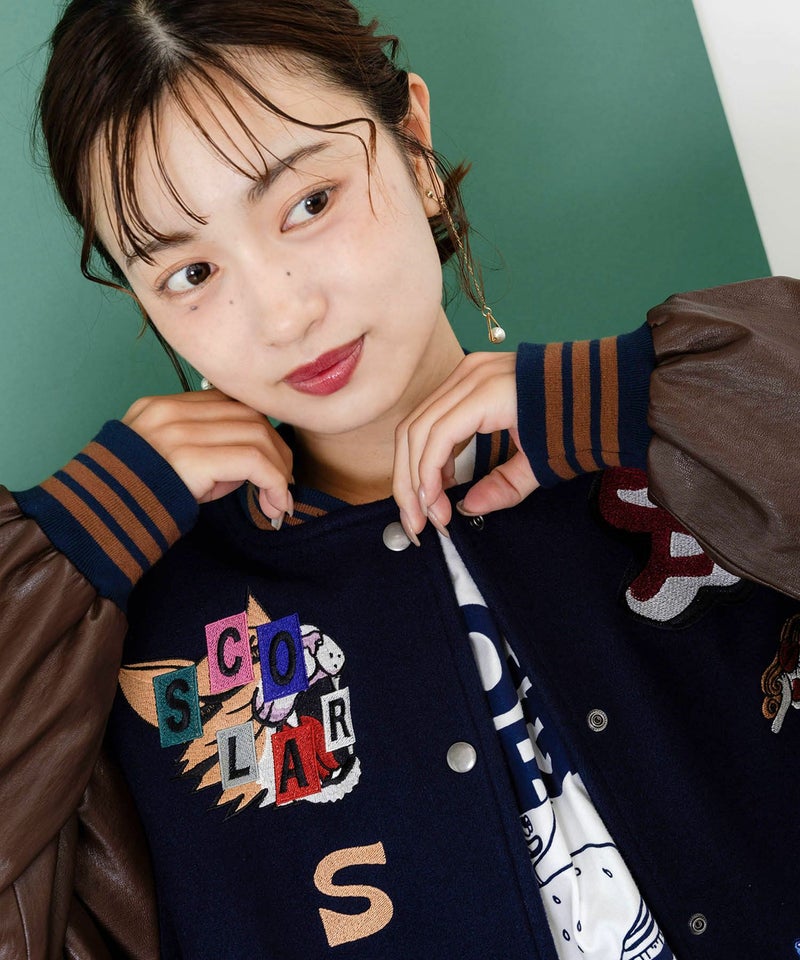 メルトン×合皮 異素材切替スタジャン-18