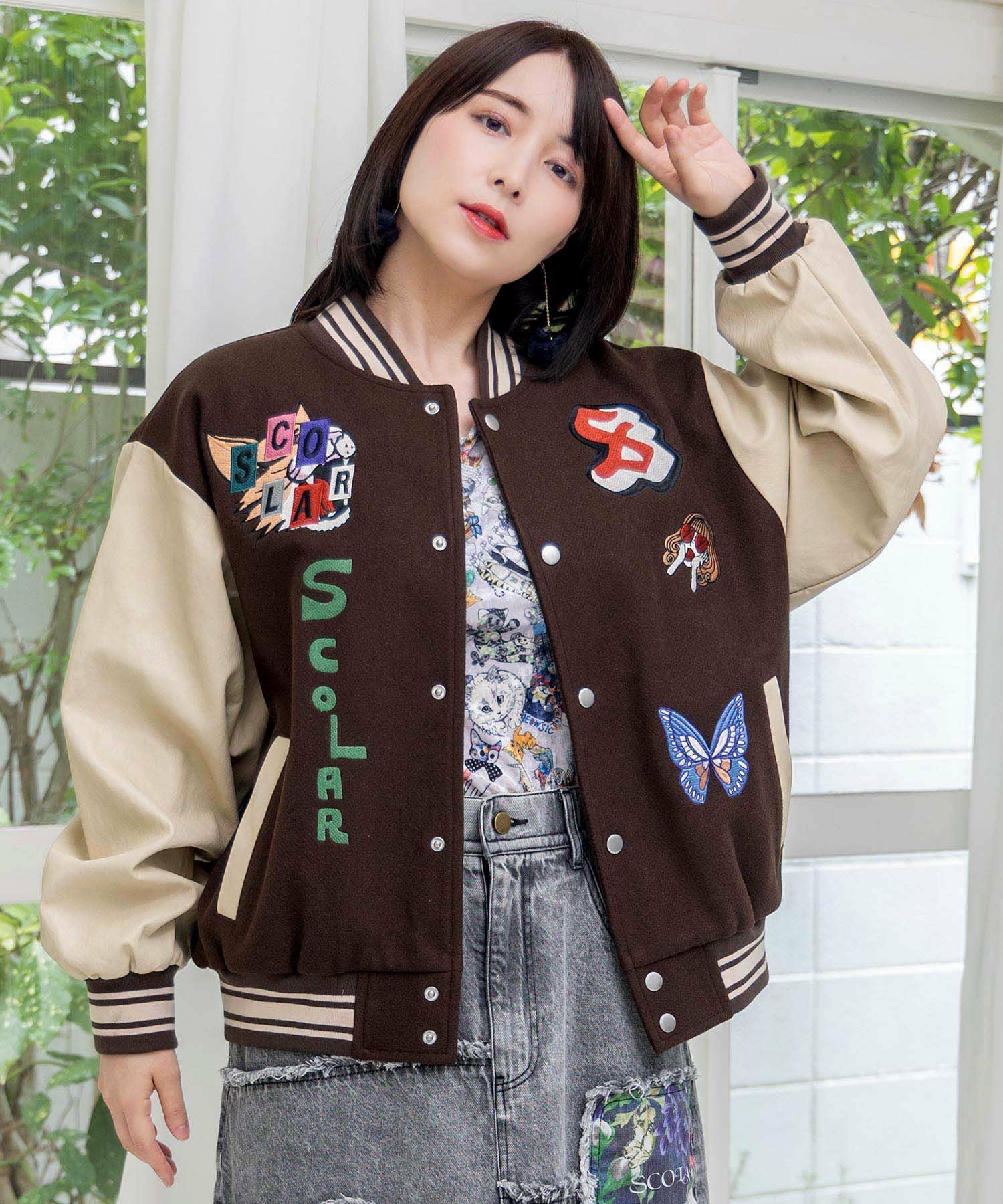 153686：メルトン×合皮 異素材切替スタジャンの通販-ScoLar