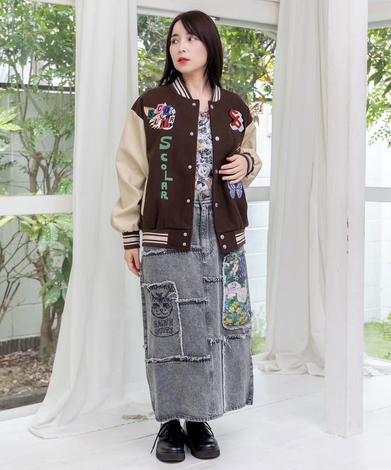 メルトン×合皮 異素材切替スタジャン-20