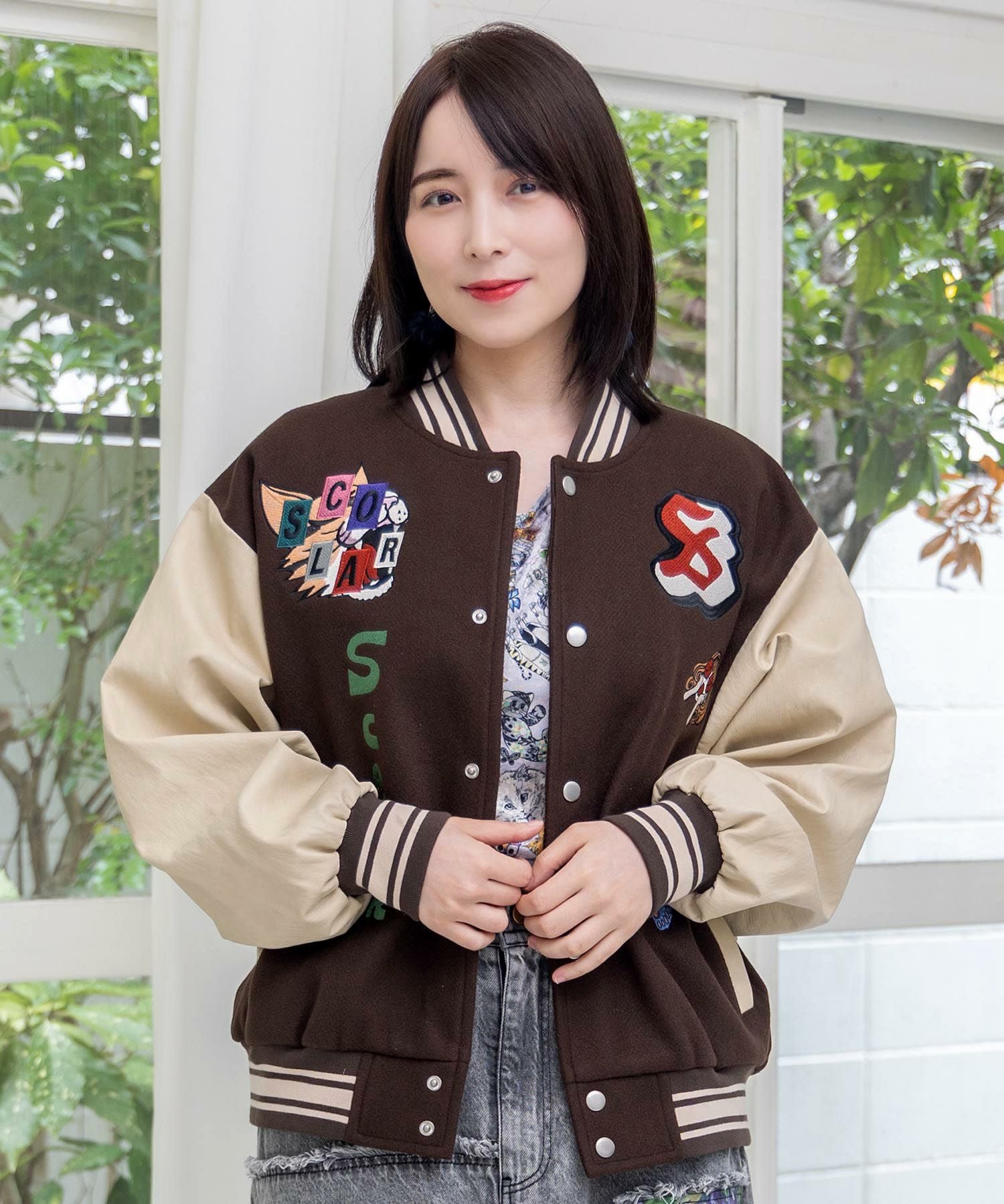 153686：メルトン×合皮 異素材切替スタジャンの通販-ScoLar