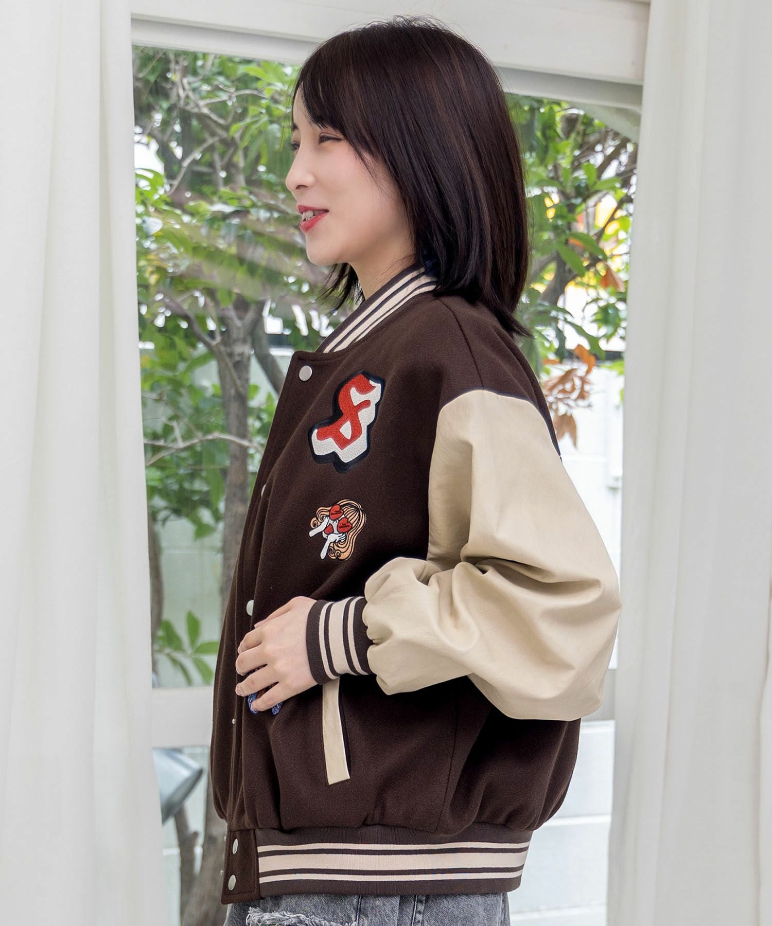 153686：メルトン×合皮 異素材切替スタジャンの通販-ScoLar