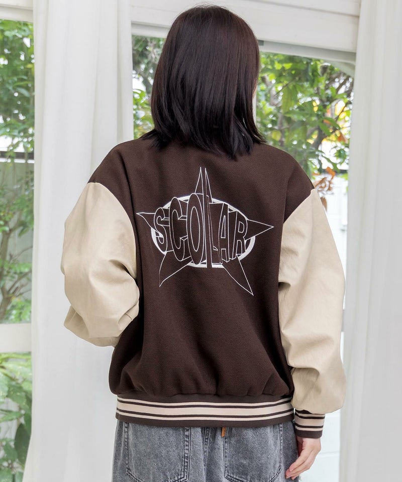 メルトン×合皮 異素材切替スタジャン-23