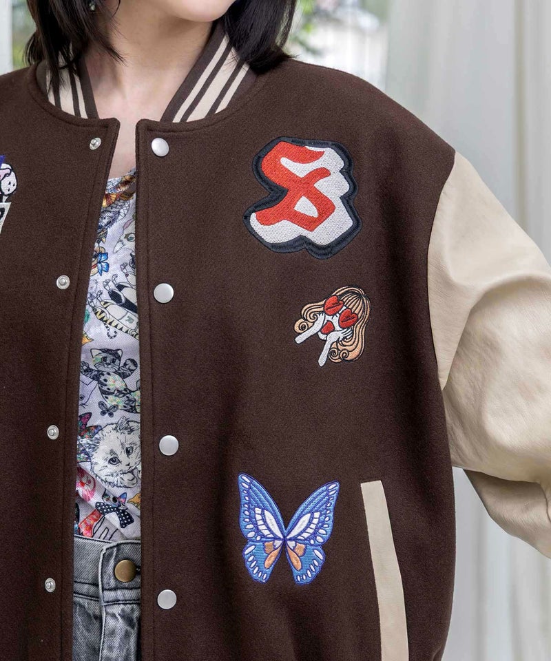 メルトン×合皮 異素材切替スタジャン-25