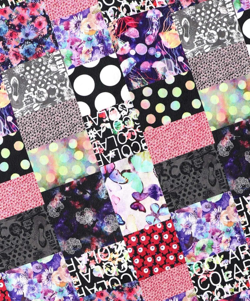 パッチワーク風総柄ドロスト前開きワンピース-15