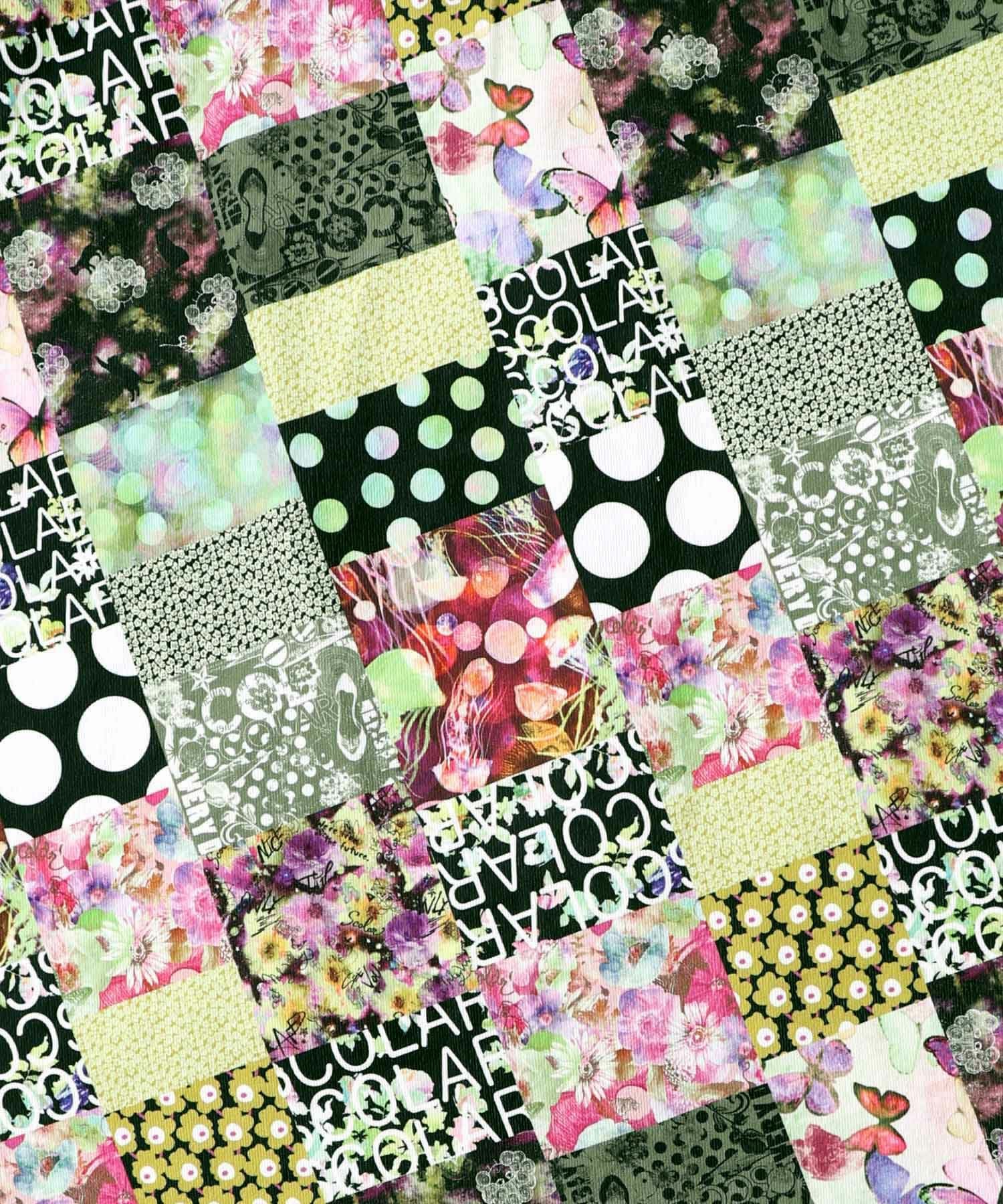 153676：パッチワーク風総柄ドロスト前開きワンピースの通販-ScoLar