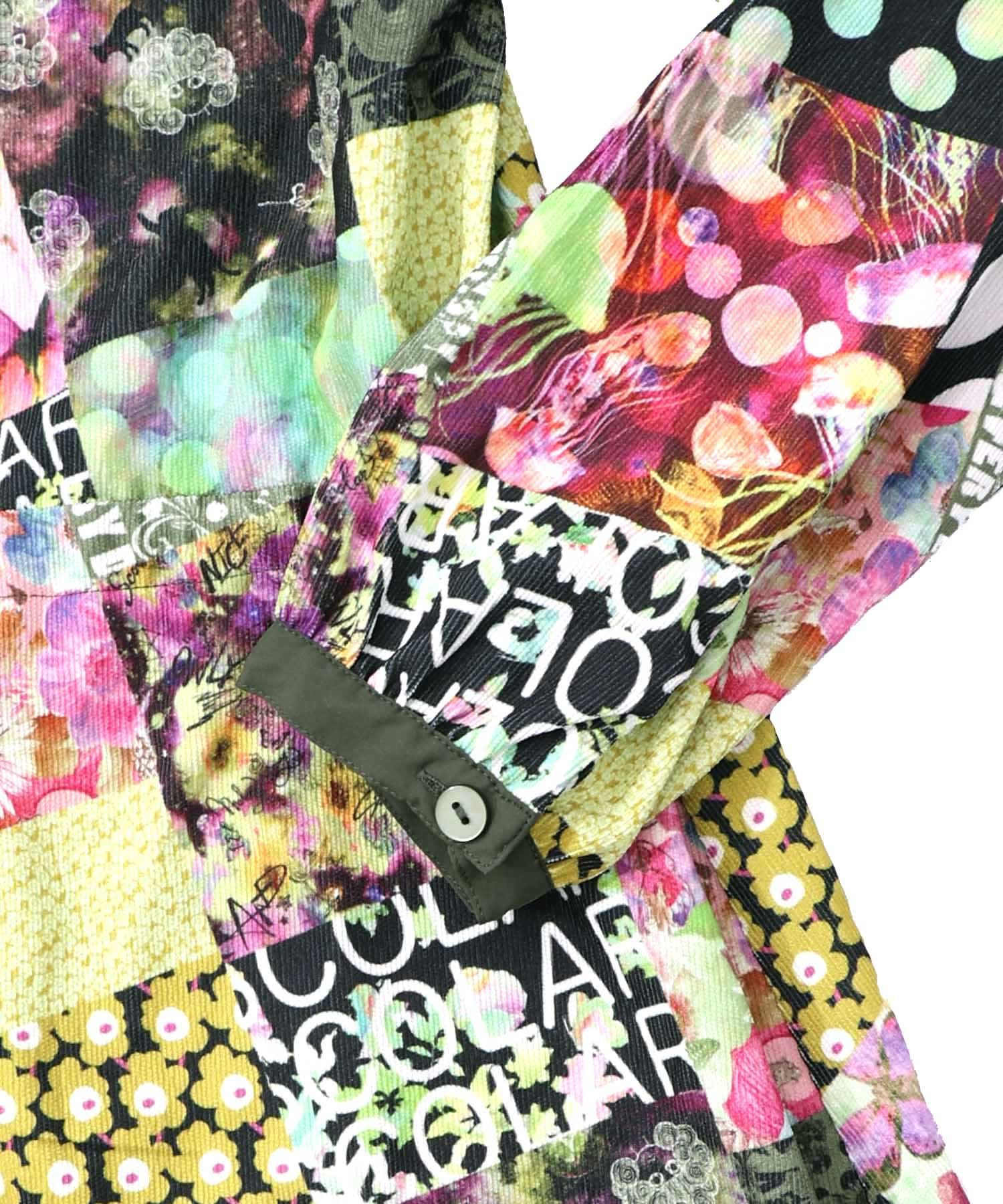 153676：パッチワーク風総柄ドロスト前開きワンピースの通販-ScoLar