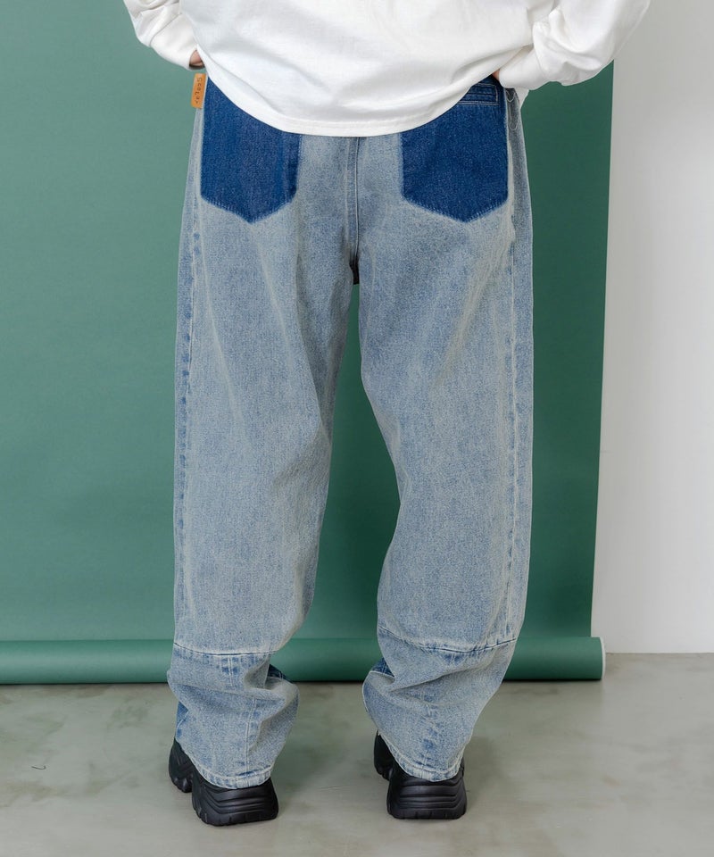 綿×レース異素材アップリケデニムパンツ-5