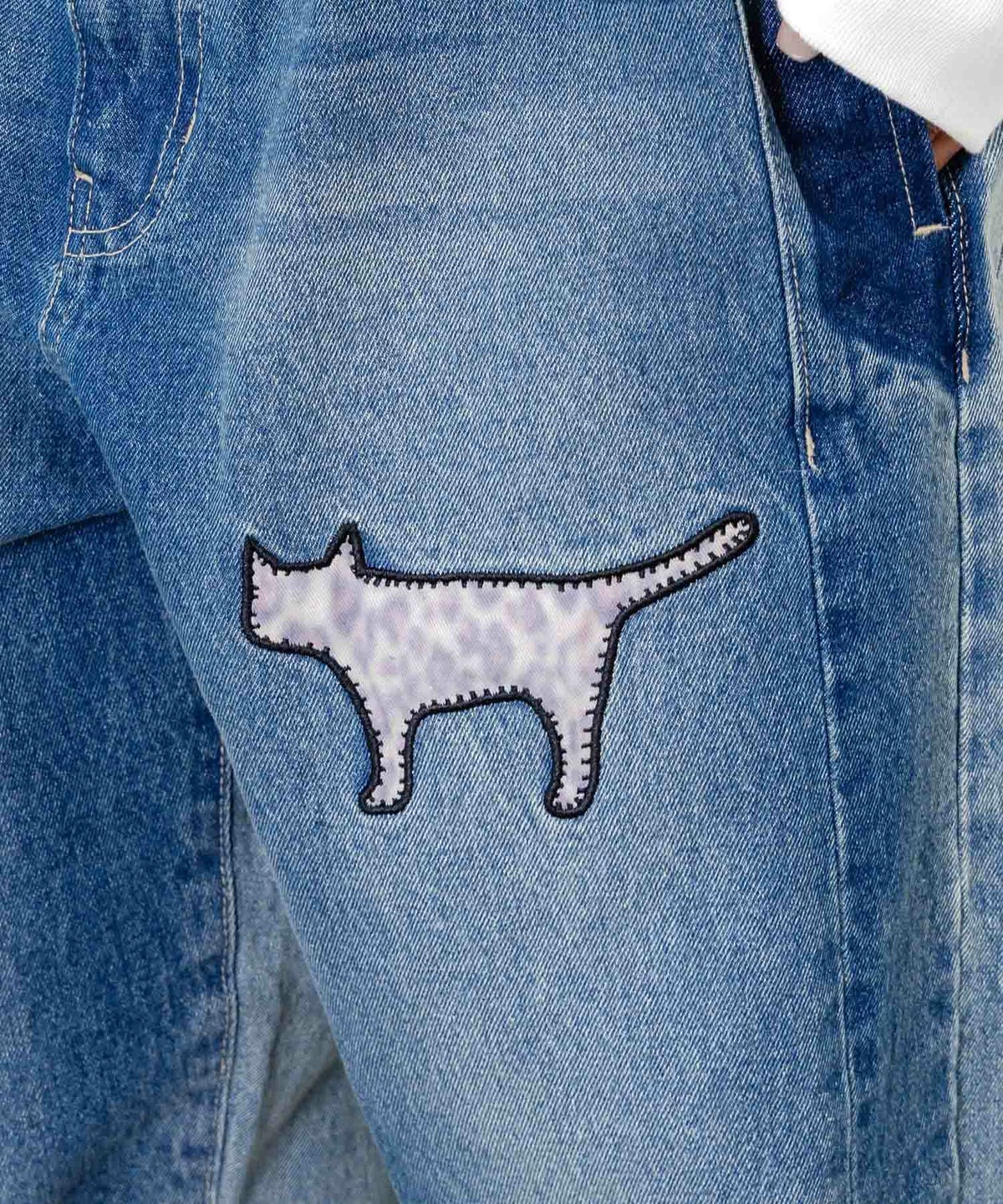 綿×レース異素材アップリケデニムパンツ-8