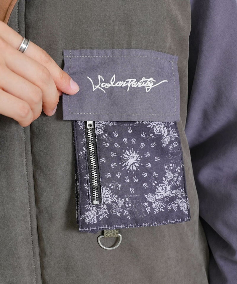 異素材使いの配色切替 中綿キルトジャケット-8