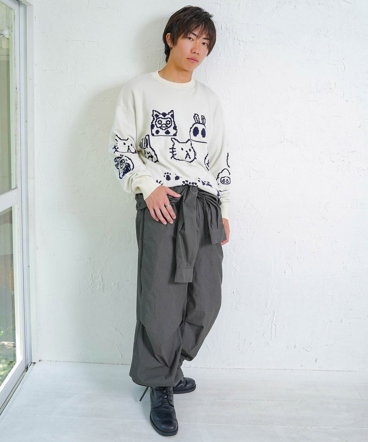 リバーシブルドット絵柄ニットプルオーバー-2