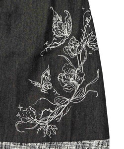 ラメツイード切替 花蝶刺繍デニムスカート-10