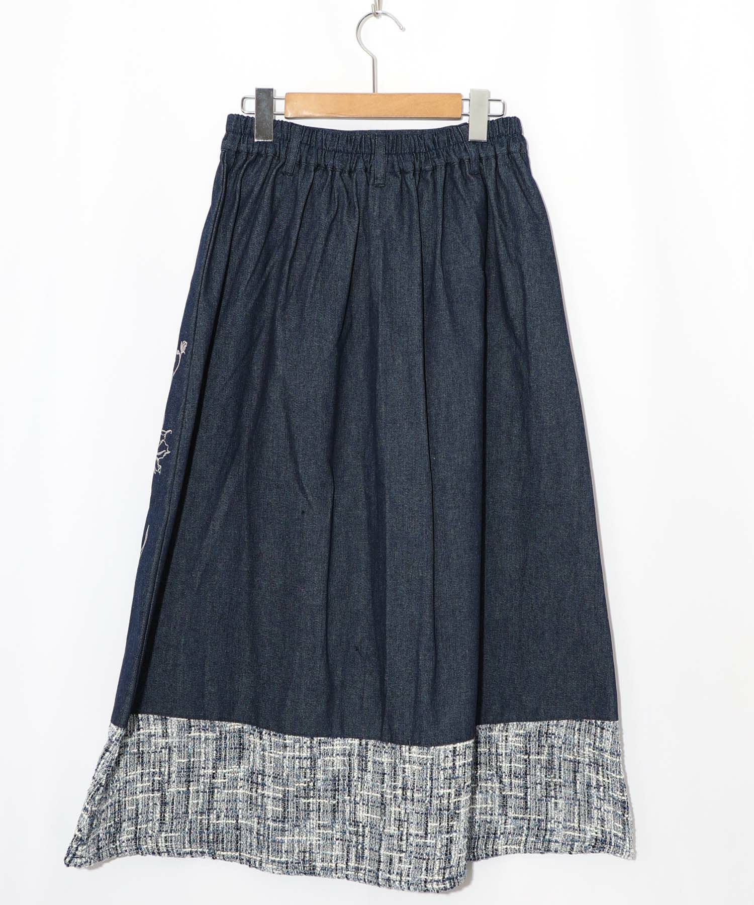 553249：ラメツイード切替 花蝶刺繍デニムスカートの通販-ScoLar