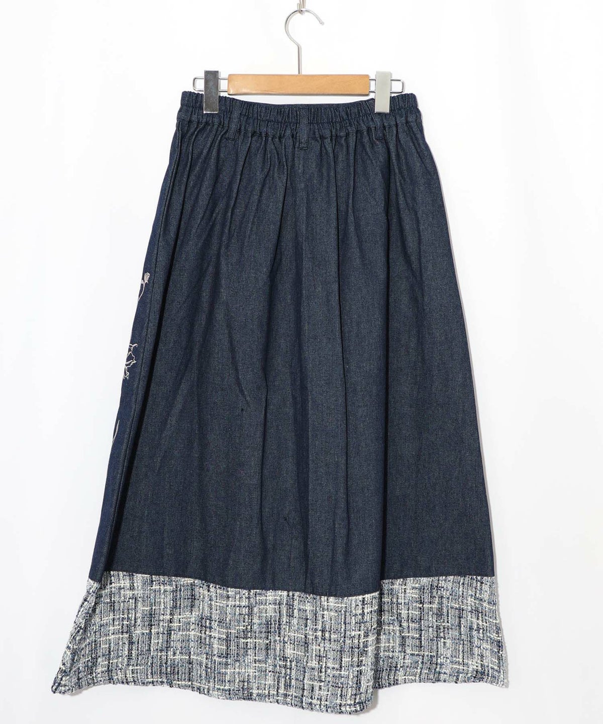 ラメツイード切替 花蝶刺繍デニムスカート-12