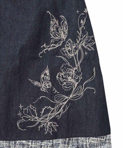 ラメツイード切替 花蝶刺繍デニムスカート-13