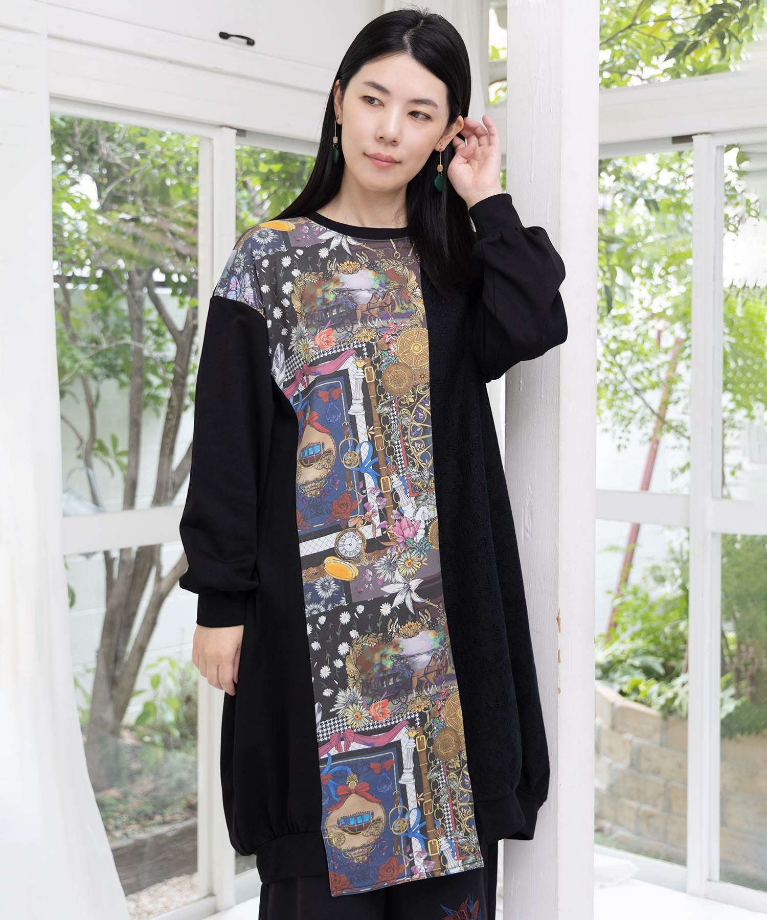 553245：異素材ミックス裏毛アシメワンピースの通販-ScoLar