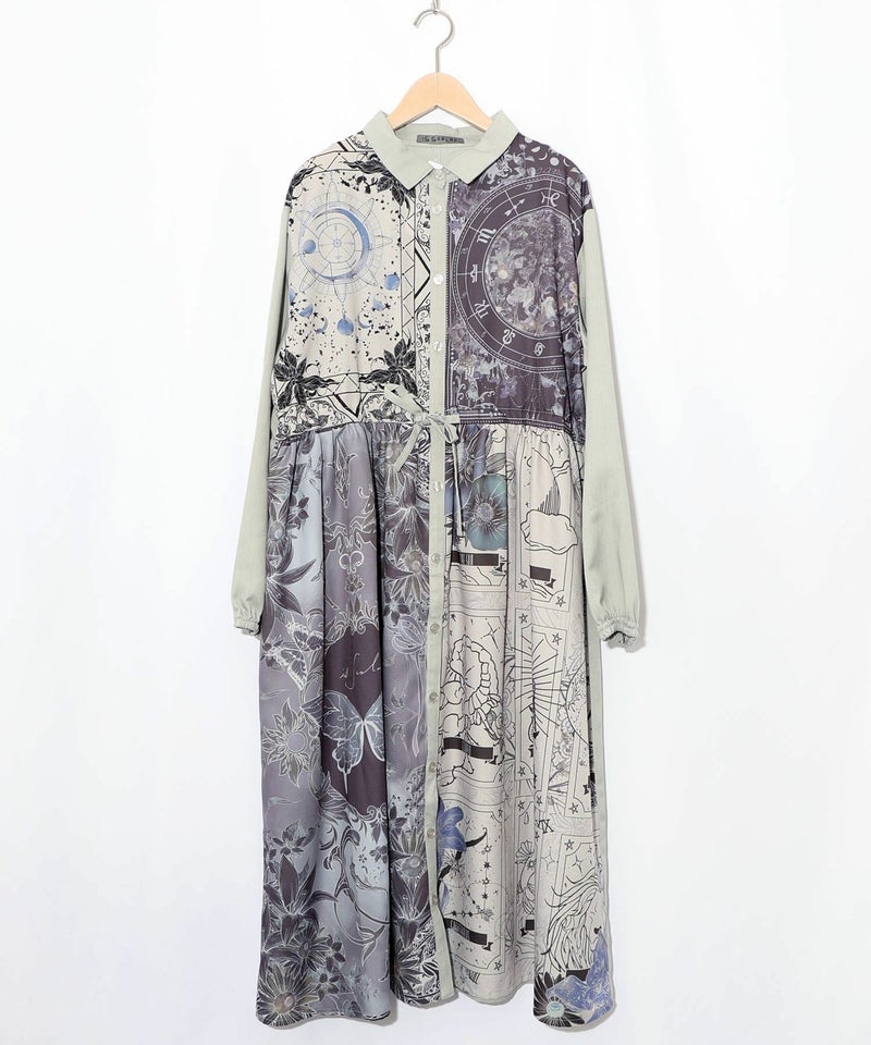 星×タロットコラージュ柄シャツワンピ-10