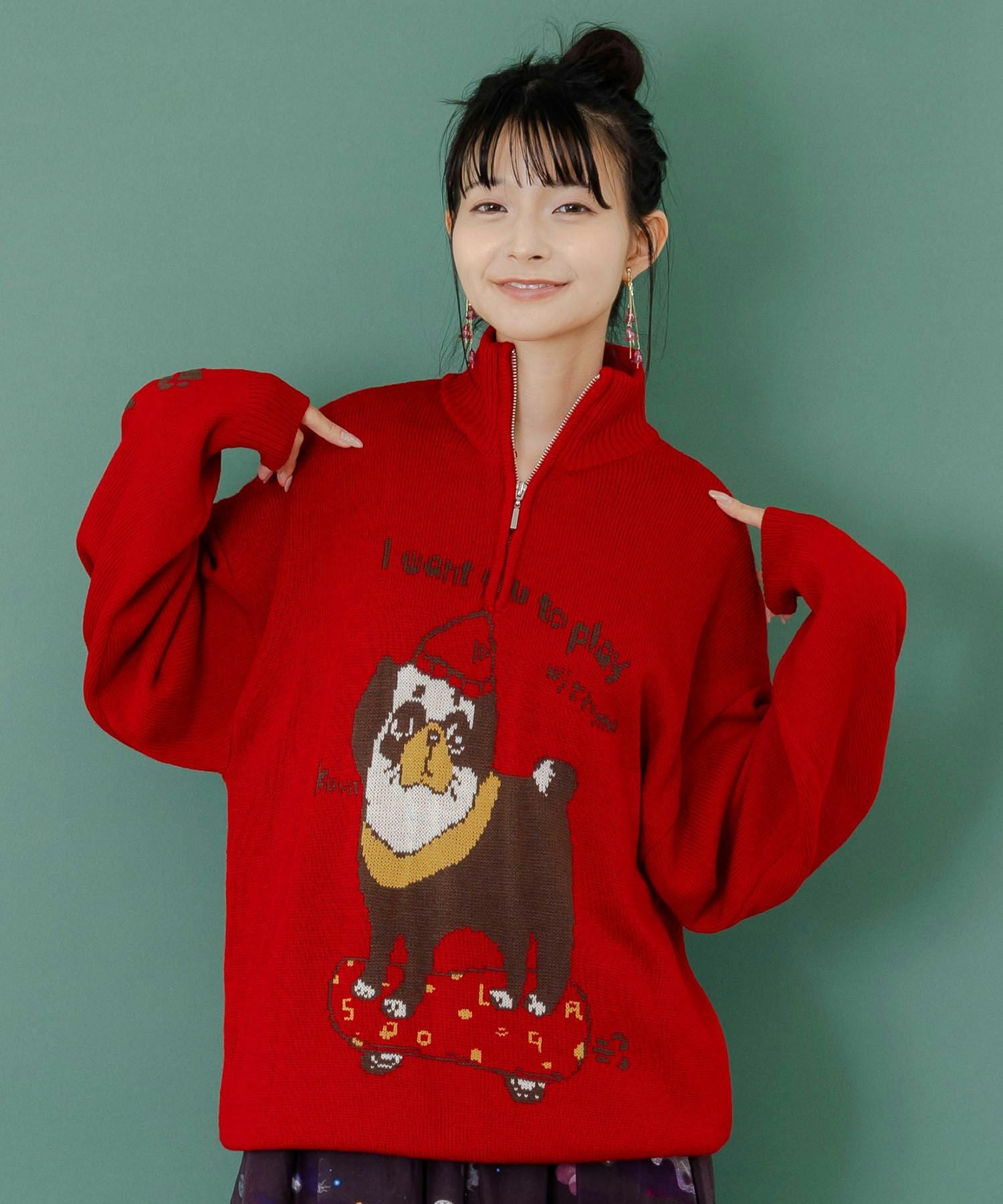 153685：かまって欲しいパグ ハイネックニットプルオーバーの通販-ScoLar