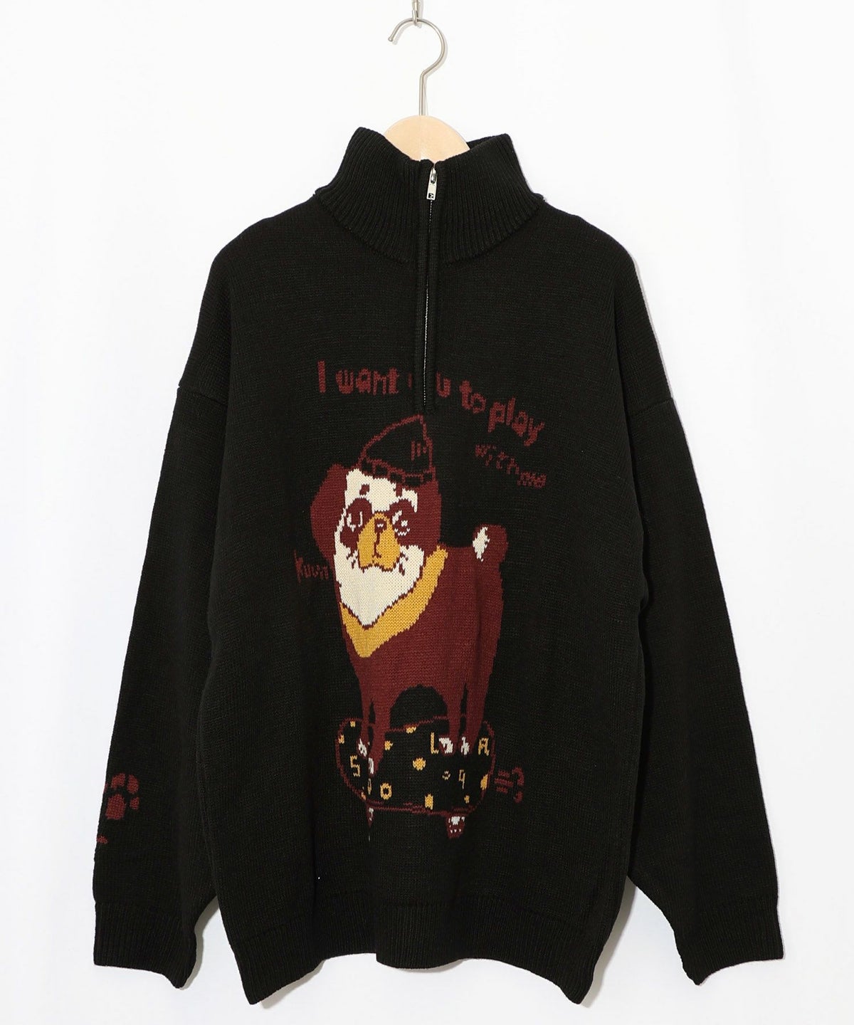 かまって欲しいパグ ハイネックニットプルオーバー-9