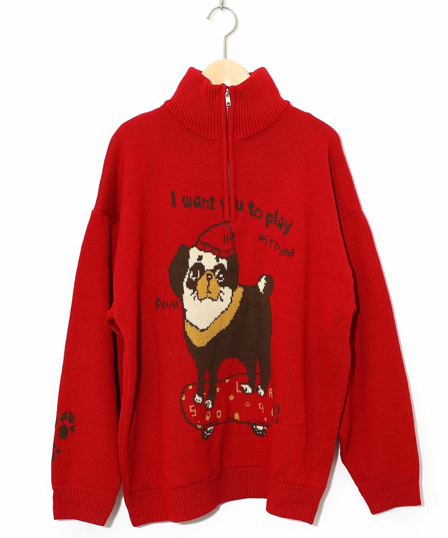 153685：かまって欲しいパグ ハイネックニットプルオーバーの通販-ScoLar