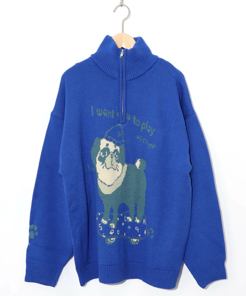 かまって欲しいパグ ハイネックニットプルオーバー-13