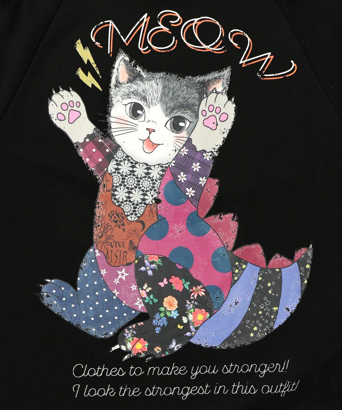 ネコ怪獣とチェック柄 切替裏毛プルオーバー-9