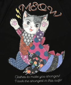 ネコ怪獣とチェック柄 切替裏毛プルオーバー-9