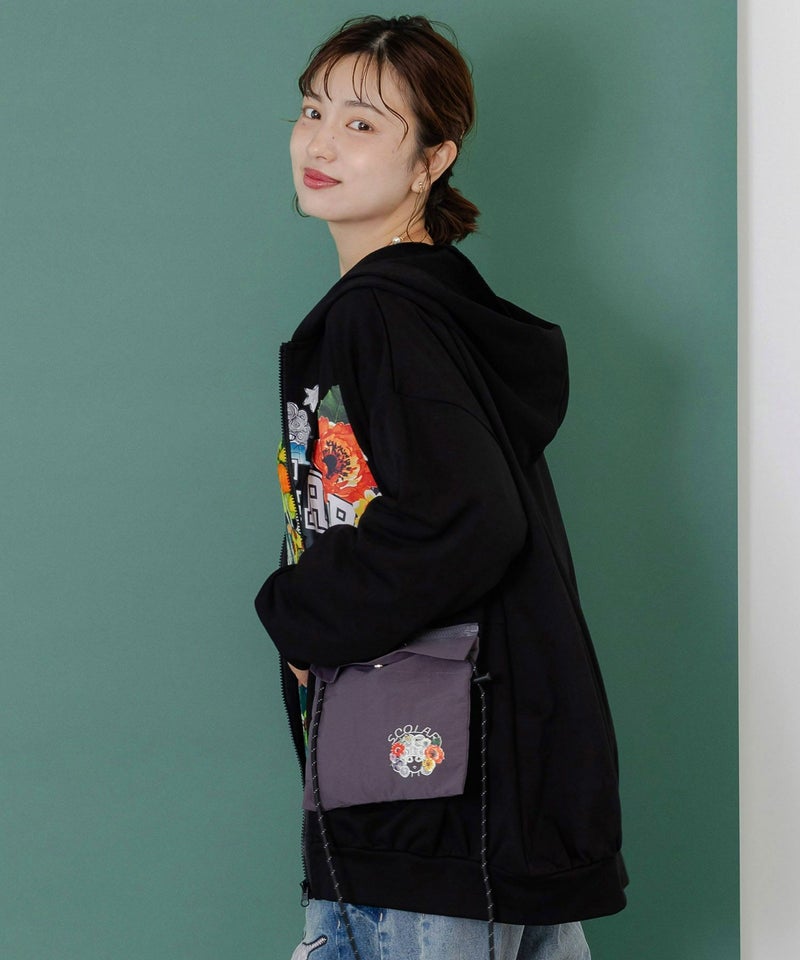 取り外し可能サコッシュ付き 花×ロゴパーカー-6