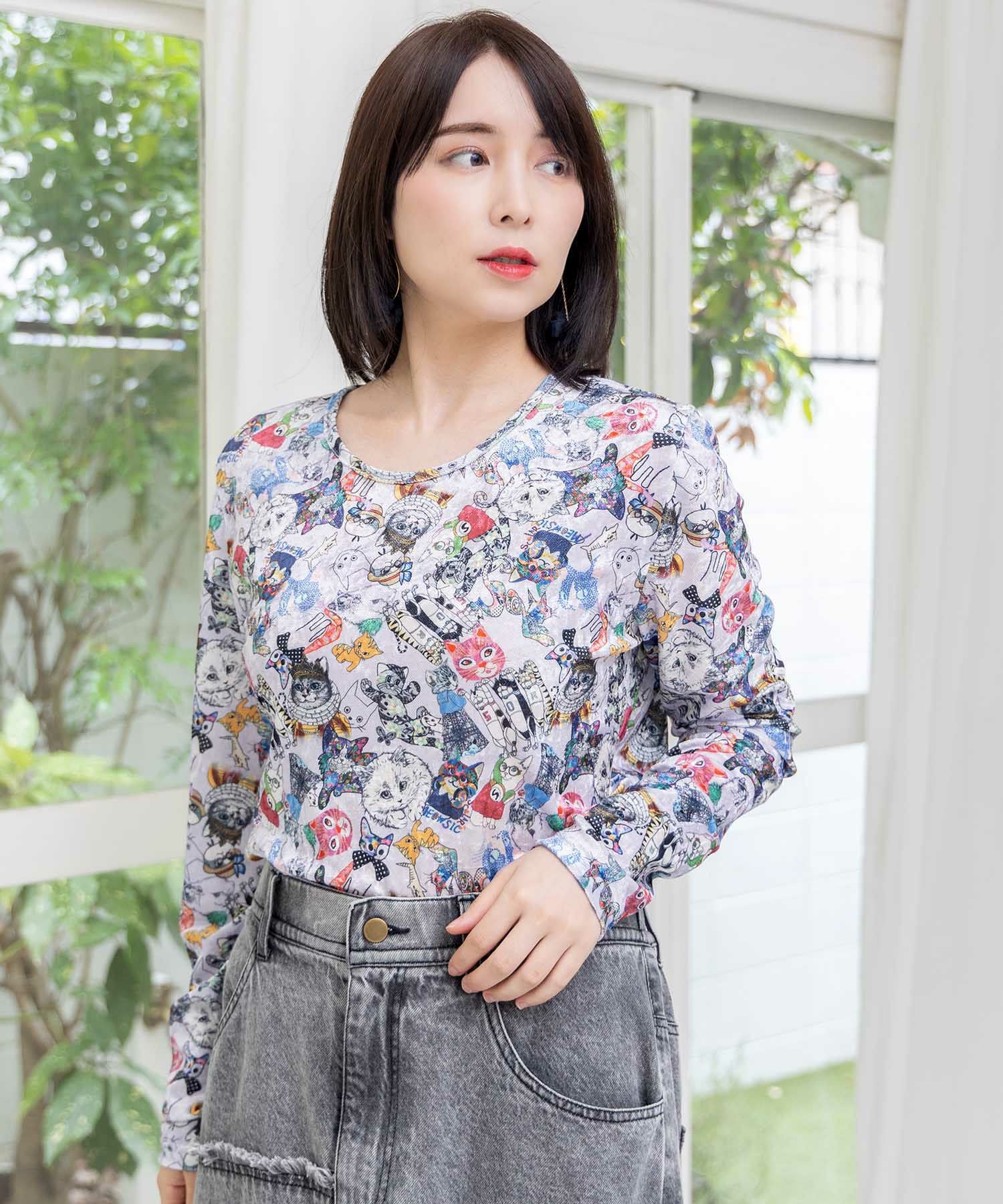 153618：パチうさプリント メッシュ袖Tシャツの通販-ScoLar