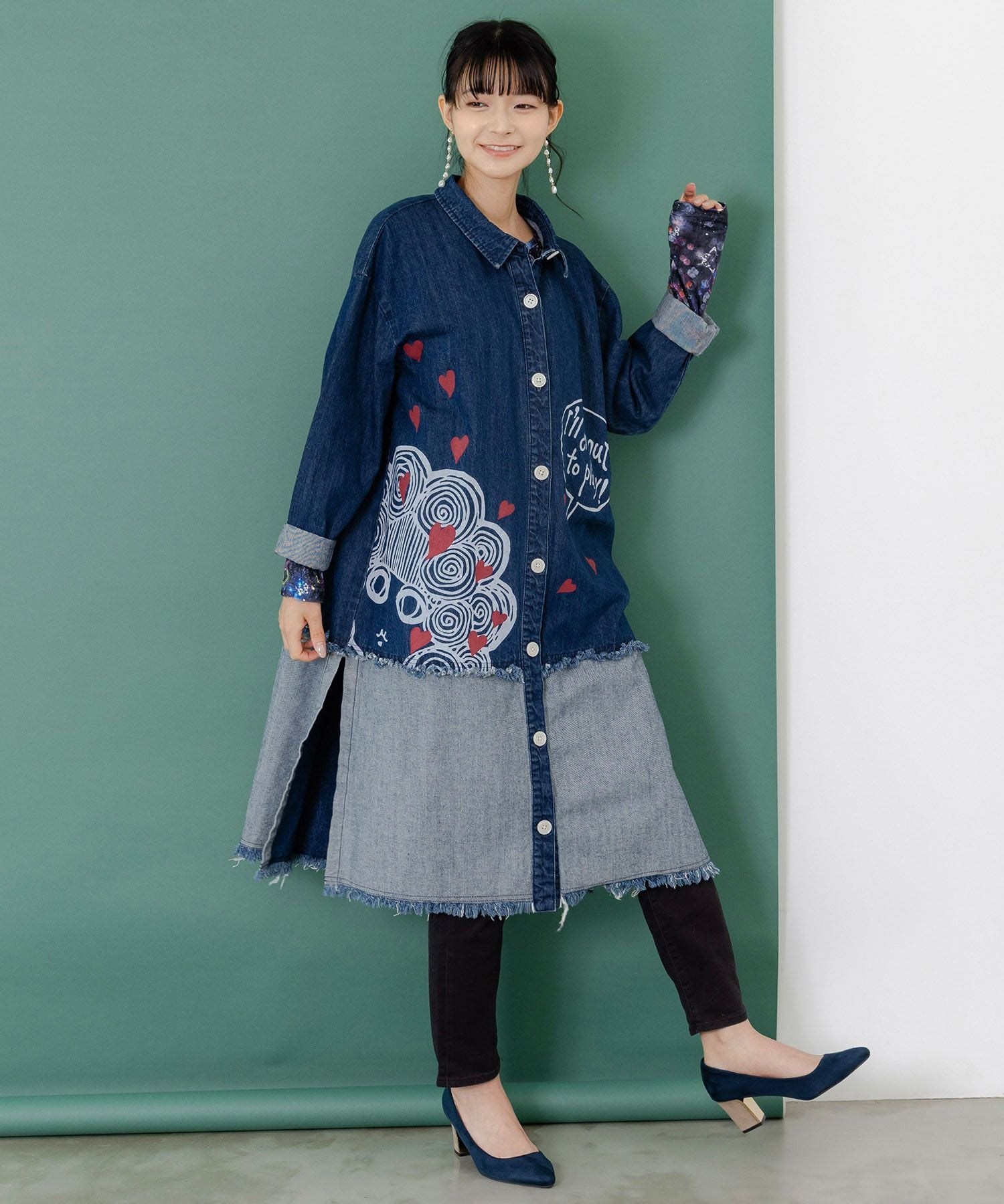 ＊スカラー　153675：ひょっこりスカラーちゃん柄デニムシャツアウター 153675：ひょっこりスカラーちゃん柄デニムシャツアウターの通販-ScoLar