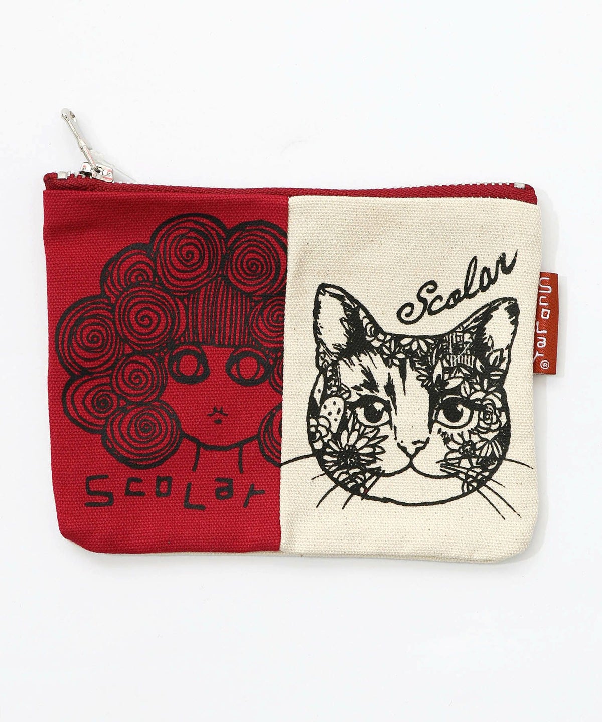 スカラーちゃん×ネコ配色フラットポーチ-5