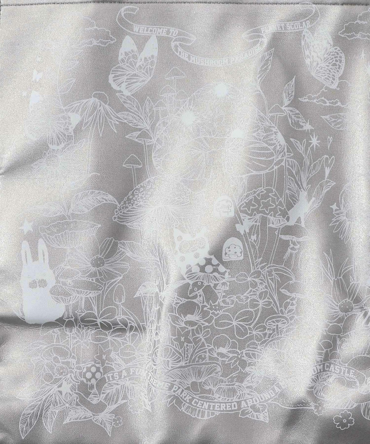 きのこランド柄サイド絞り合皮トートバッグ-7