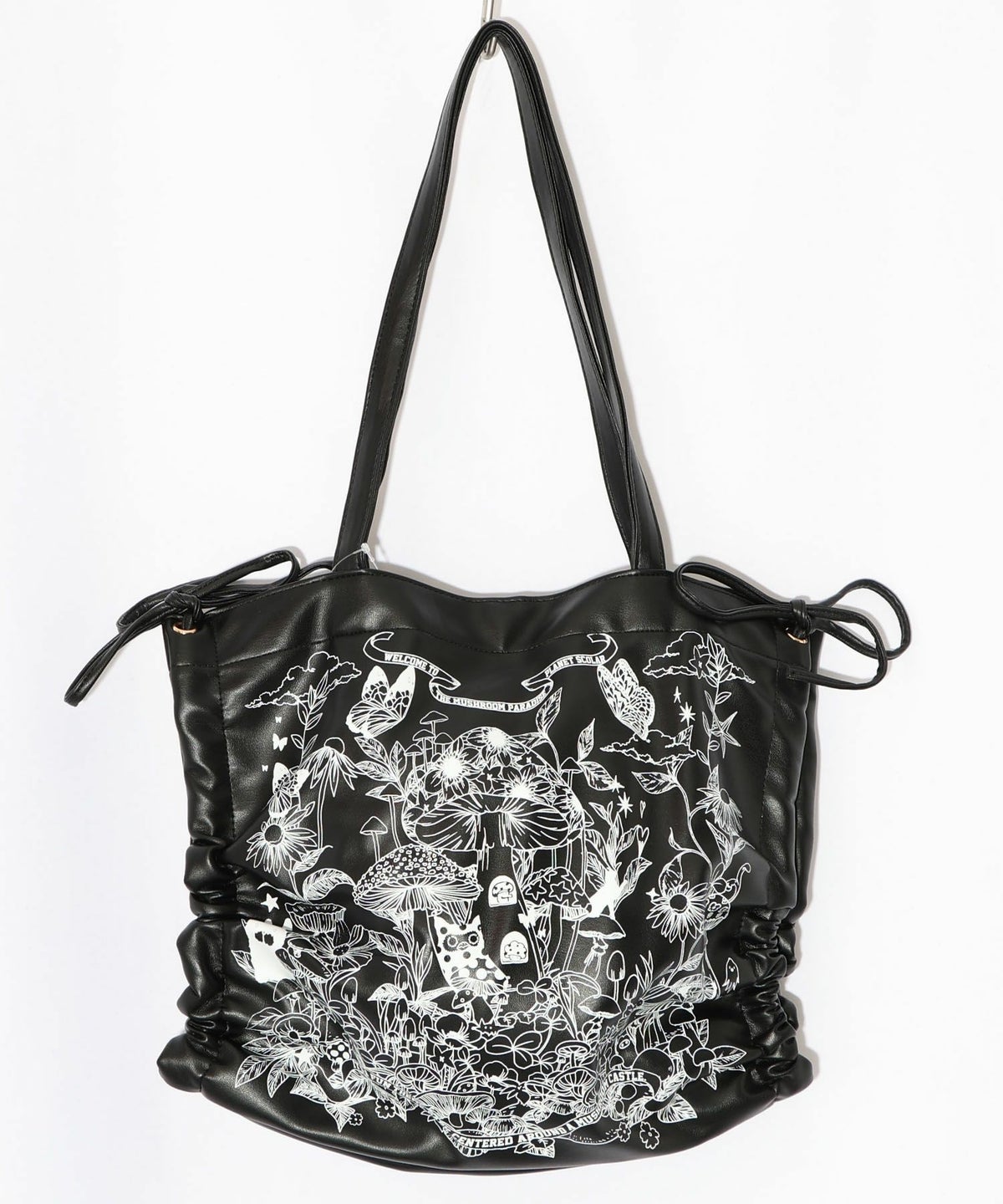 きのこランド柄サイド絞り合皮トートバッグ-8