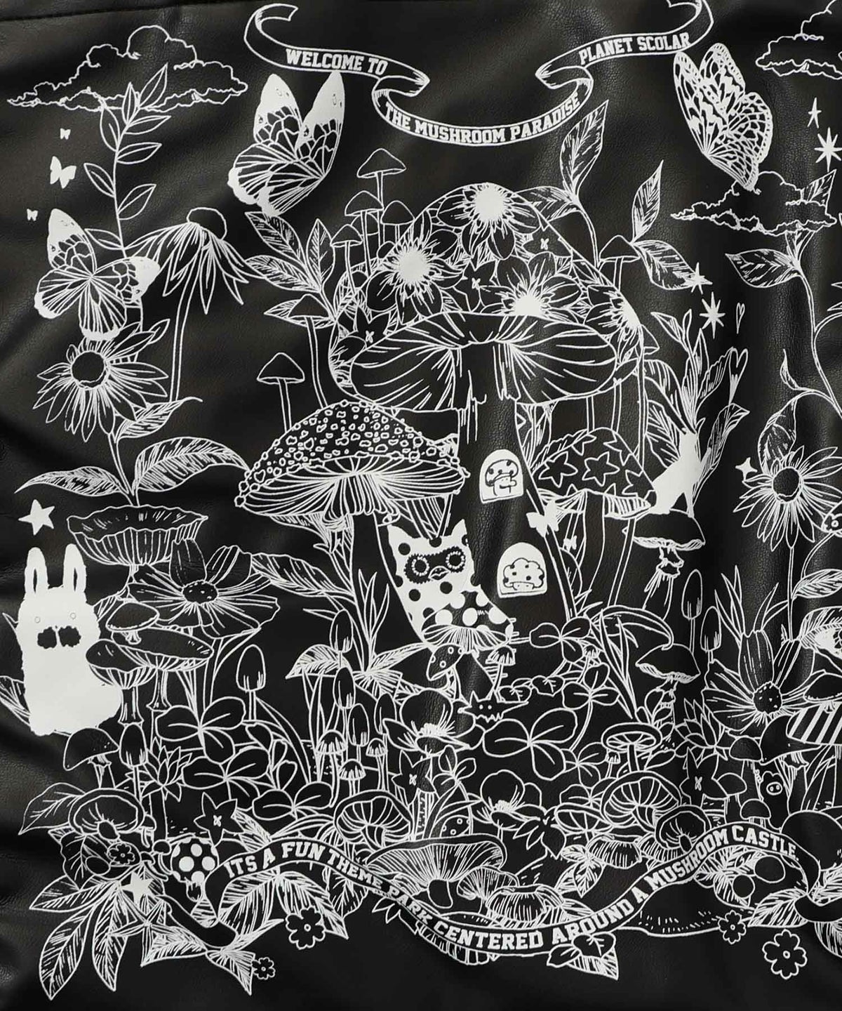 きのこランド柄サイド絞り合皮トートバッグ-9