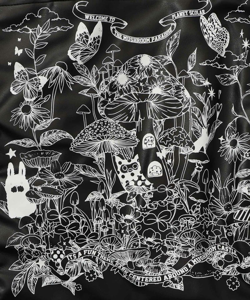 きのこランド柄サイド絞り合皮トートバッグ-9