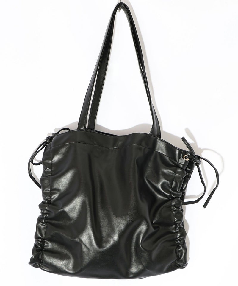 きのこランド柄サイド絞り合皮トートバッグ-11