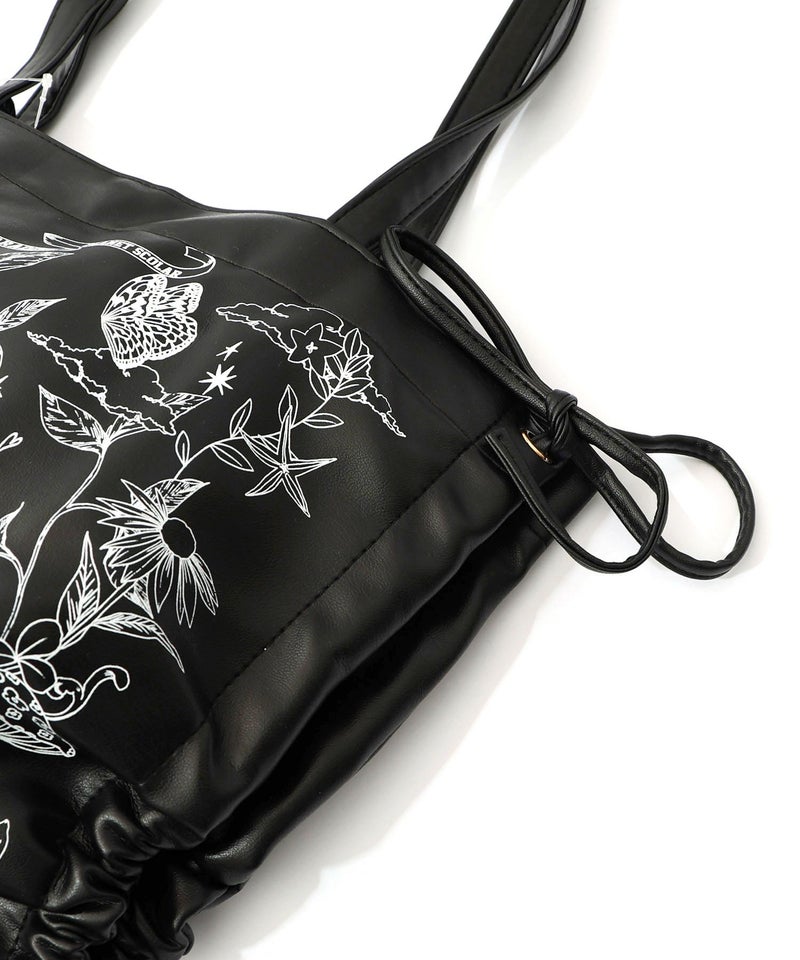 きのこランド柄サイド絞り合皮トートバッグ-13