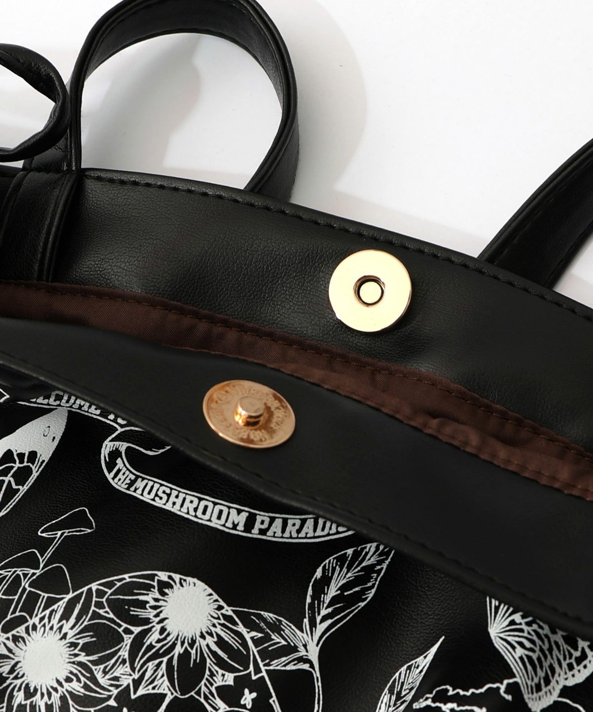 きのこランド柄サイド絞り合皮トートバッグ-14