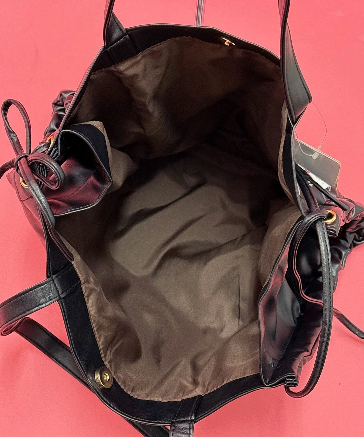 きのこランド柄サイド絞り合皮トートバッグ-15