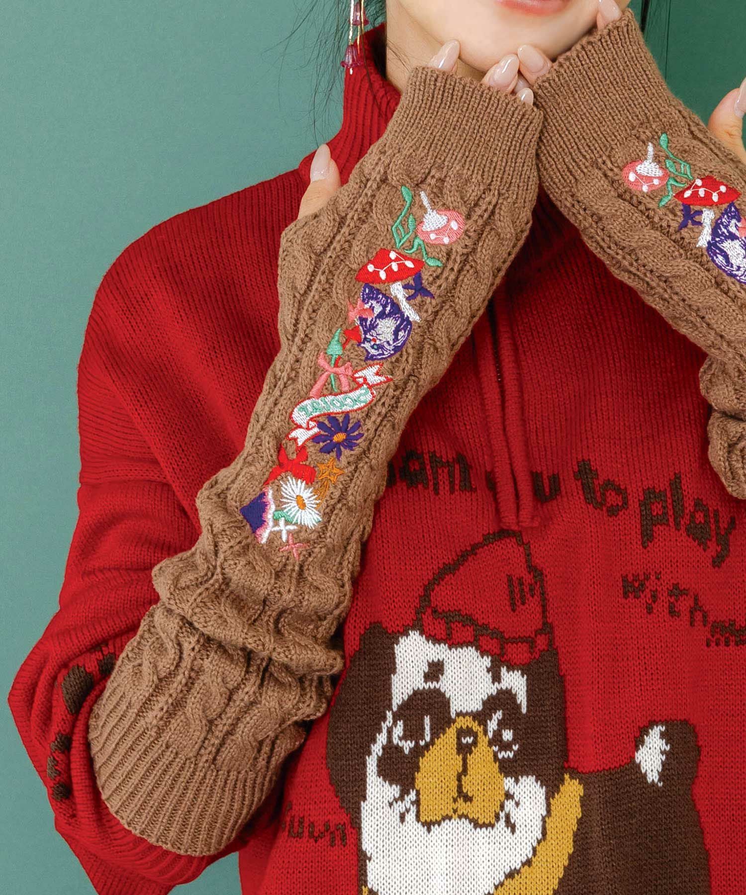 653335：刺繍入りクシュクシュニットアームカバーの通販-ScoLar