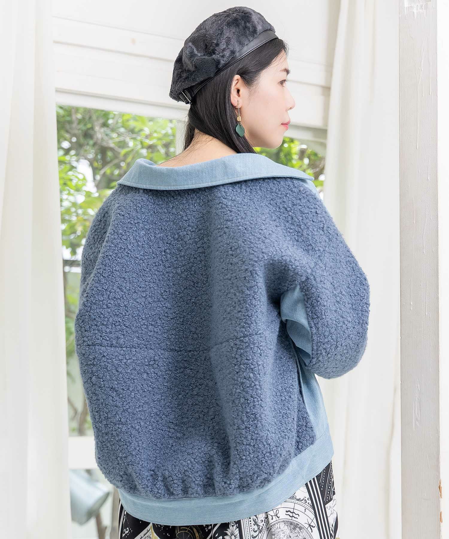 553250：花蝶刺繍デニム×プードルボア 切替ジャケットの通販-ScoLar