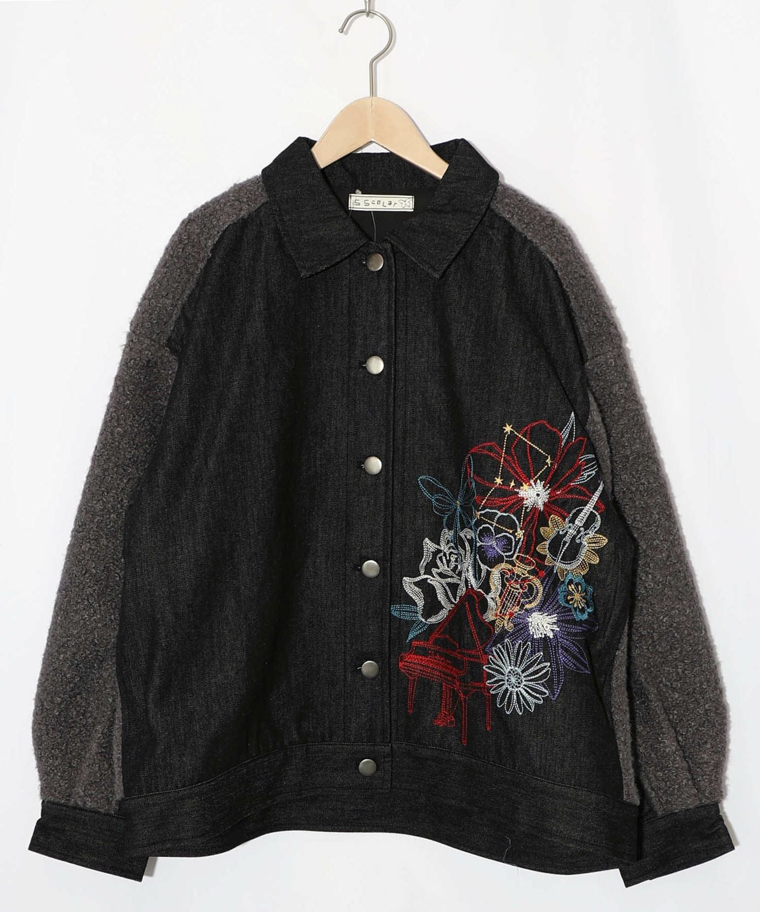 553250：花蝶刺繍デニム×プードルボア 切替ジャケットの通販-ScoLar